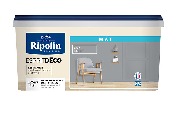RIPOLIN - Peinture Esprit Déco - Gris galet - Mat - 2,5L - large