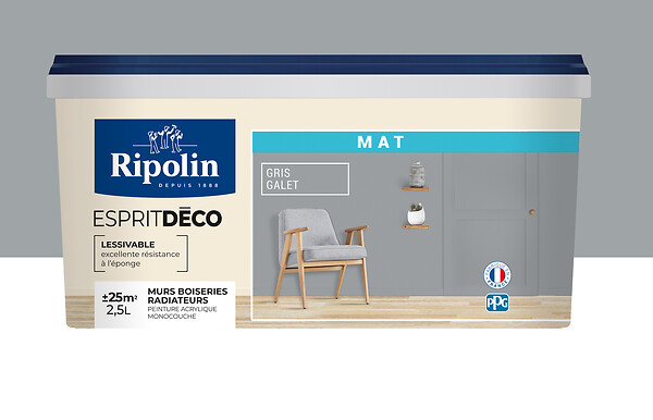 RIPOLIN - Peinture Esprit Déco - Gris galet - Mat - 2,5L - large