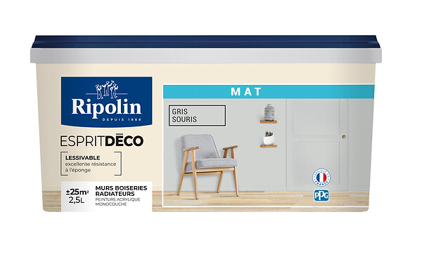 RIPOLIN - Peinture Esprit Déco - Gris souris - Mat - 2,5L - large