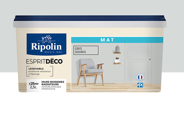 RIPOLIN - Peinture Esprit Déco - Gris souris - Mat - 2,5L - large