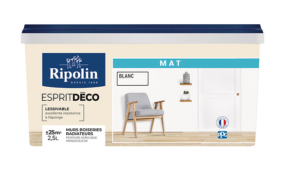 RIPOLIN - Peinture Esprit Déco - Blanc - Mat - 2,5L - large