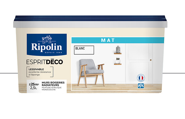RIPOLIN - Peinture Esprit Déco - Blanc - Mat - 2,5L - large