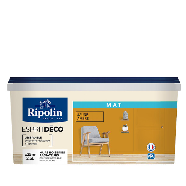 RIPOLIN - Peinture Deco - Jaune ambre -  Mat - 2,5L - large