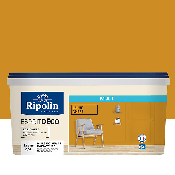 RIPOLIN - Peinture Deco - Jaune ambre -  Mat - 2,5L - large