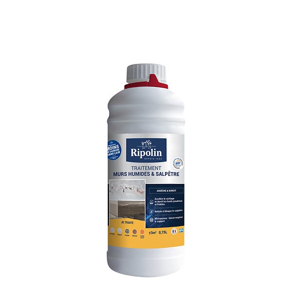 RIPOLIN - Traitement murs humides et salpêtre - 0,75 L - Incolore - large