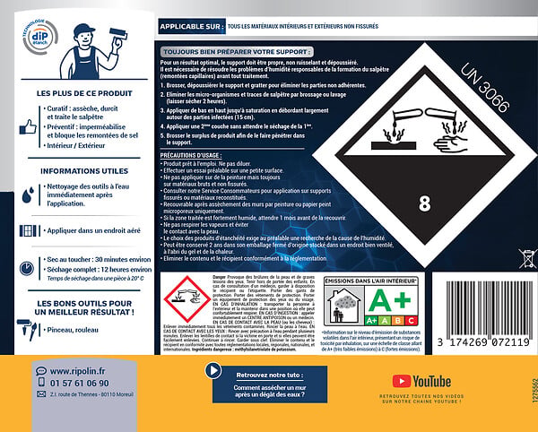 RIPOLIN - Traitement murs humides et salpêtre - 0,75 L - Incolore - large