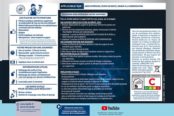 RIPOLIN - Peinture anti-condensation intérieure - Blanc mat - 2,5 L - large