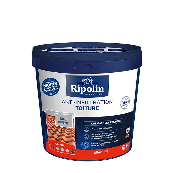 RIPOLIN - Revêtement anti-infiltration toiture - Gris ciment - 4L - large
