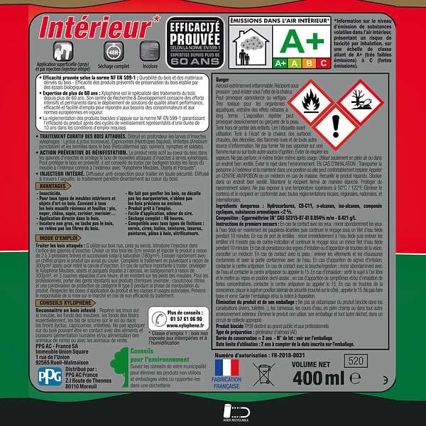 XYLOPHENE - Traitement bois aérosol 400ml - Meubles anciens - large