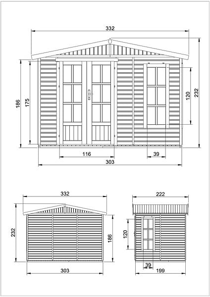 TIMBELA - Cabane en bois avec plancher - l332xP222xH232cm/6m2 - M334FB - large
