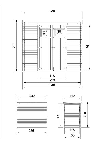 TIMBELA - TIMBELA M310 - Abri de jardin en bois - H200 x l239 x L142 cm / 2.63 m2 - large