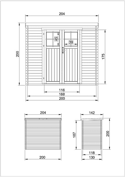 TIMBELA - TIMBELA M311F Abri de jardin en bois - l204xL142xH200cm / 2.22m2 - porte verrouillable de haute qualité - large