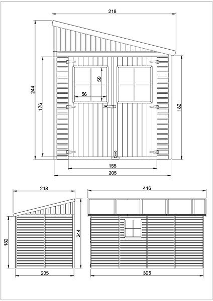 TIMBELA - Abri de Jardin en Bois Naturel (avec paroi latérale) - H244xl218xL416 cm/8 m2 - M340A - large