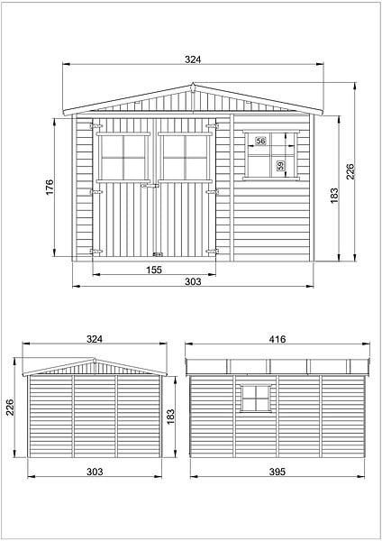 TIMBELA - Abri de Jardin en Bois - H226x324x416 cm / 12 m² - M336 - large