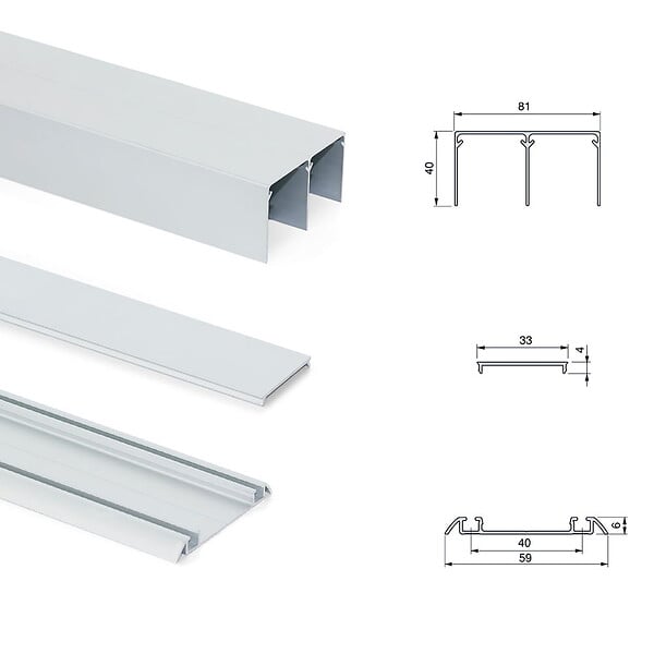 EMUCA - Kit de quincaillerie pour Placard 81 2-coulissants et fermeture souple, profil aigu, épaisseur 16mm, panneaux non inclus, Anodisé mat - large