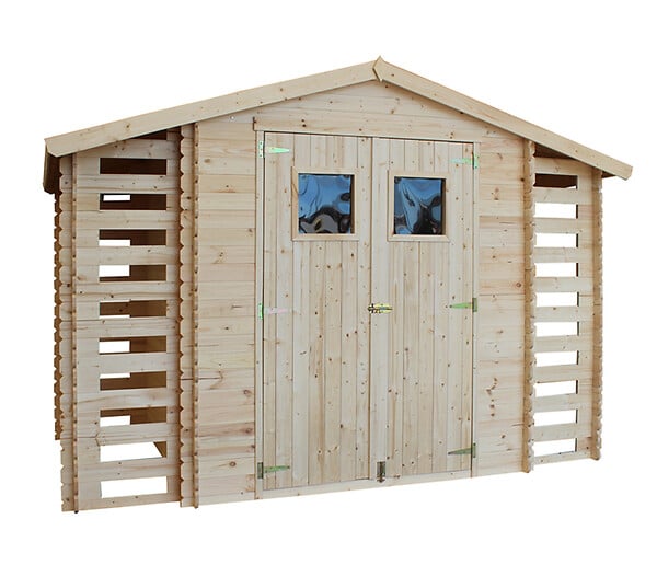 TIMBELA - Abri de jardin en bois et range bûches I206xL328xH218 cm / 5,41 m2 - M391 - large