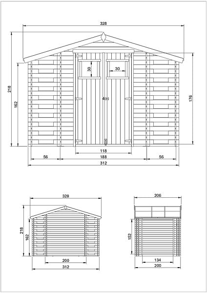 TIMBELA - Abri de jardin en bois et range bûches I206xL328xH218 cm / 5,41 m2 - M391 - large