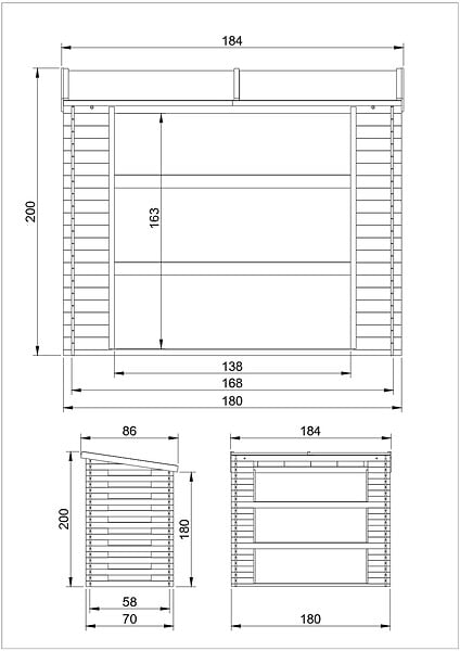 TIMBELA - TIMBELA M201 - Abri à bûches - H200 x L86x l184 cm/ 0.9 m2 - large