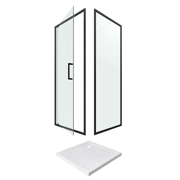 AURLANE - Porte de douche Pivotante et retour profilés noir + receveur a poser - 80x80x204cm - CRUSH PIVOTANTE - large