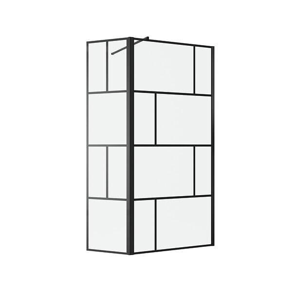 AURLANE - Paroi de douche avec pivot 90+40x195cm - Sérigraphie type Briques et Profilés Noir - DARK BLOCKS - large