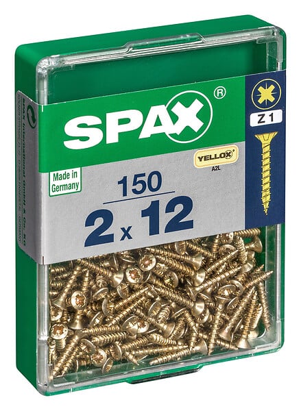 SPAXFRANCE - Vis à bois en acier Pozidriv - Yellox - 150 pièces - Diam.2xH.12mm - large