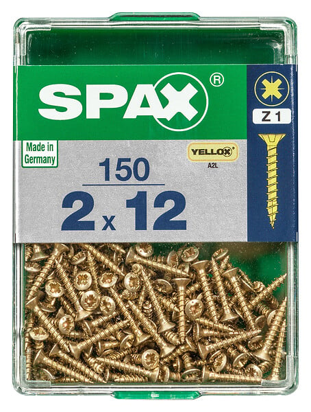 SPAXFRANCE - Vis à bois en acier Pozidriv - Yellox - 150 pièces - Diam.2xH.12mm - large