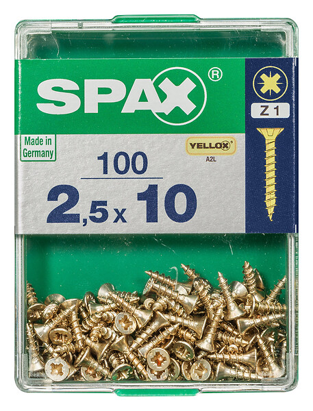 SPAXFRANCE - Vis universelle - Tête fraisée - 100 pièces - Diam.2,5xH.10mm - large