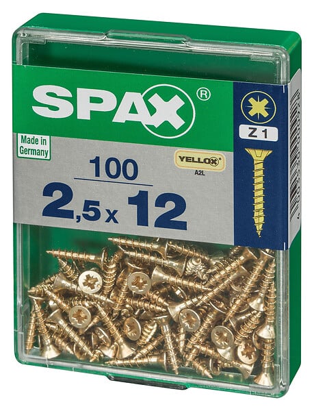 SPAXFRANCE - Vis universelle en acier - Pozidriv - 100 pièces - Diam.2,5xH.12mm - large
