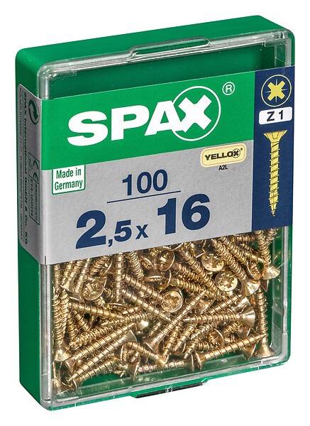 SPAXFRANCE - Vis à bois - Tête fraisée PZ - 100 pièces - Diam.2,5xH.16mm - large