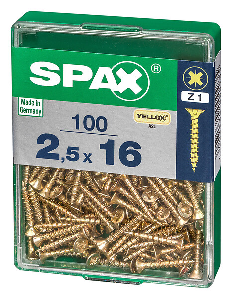 SPAXFRANCE - Vis à bois - Tête fraisée PZ - 100 pièces - Diam.2,5xH.16mm - large