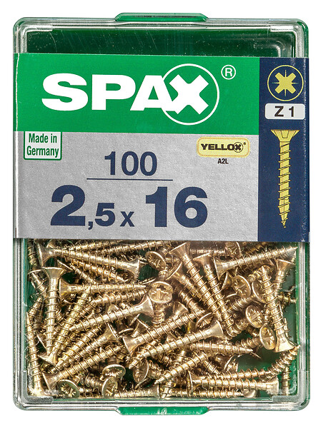SPAXFRANCE - Vis à bois - Tête fraisée PZ - 100 pièces - Diam.2,5xH.16mm - large