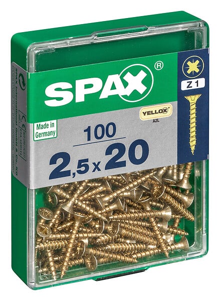 SPAXFRANCE - Vis à bois en acier - 100 pièces - Diam.2,5xH.20mm - large