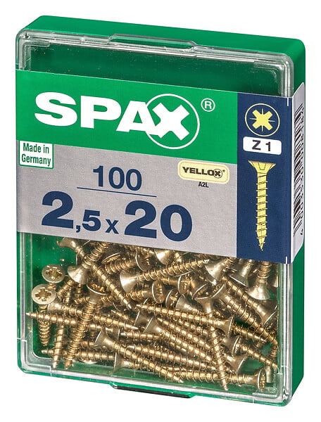 SPAXFRANCE - Vis à bois en acier - 100 pièces - Diam.2,5xH.20mm - large