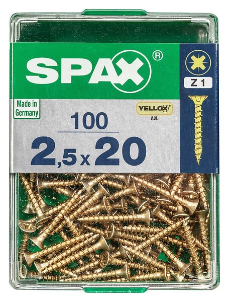 SPAXFRANCE - Vis à bois en acier - 100 pièces - Diam.2,5xH.20mm - large