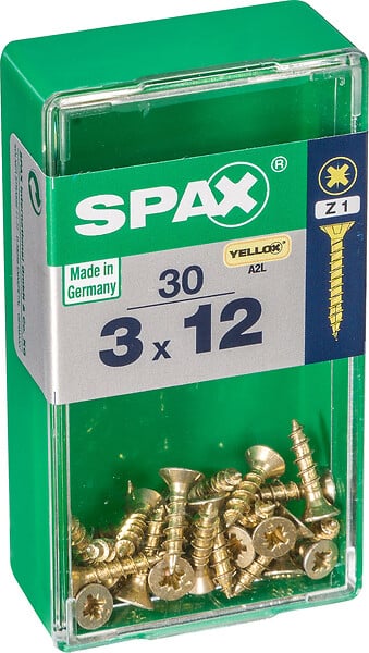 SPAXFRANCE - Vis à bois universelle - 30 pièces - Diam.3xH.12mm - large