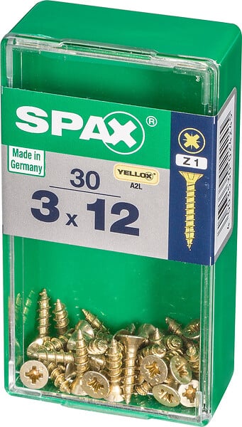 SPAXFRANCE - Vis à bois universelle - 30 pièces - Diam.3xH.12mm - large
