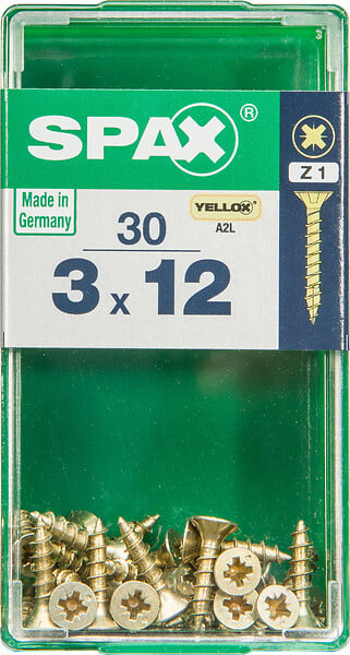 SPAXFRANCE - Vis à bois universelle - 30 pièces - Diam.3xH.12mm - large