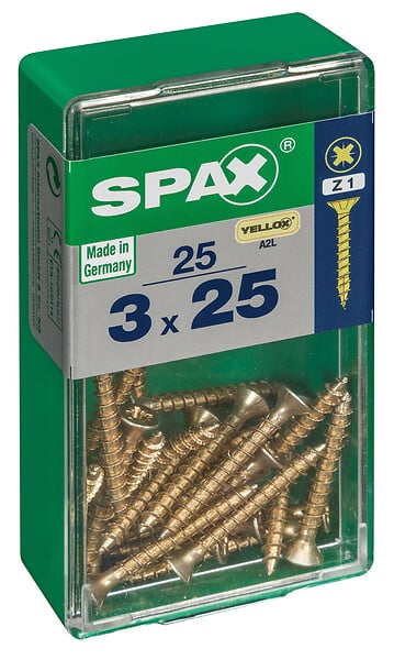 SPAXFRANCE - Vis à bois universelles - Doré - 25 pièces - Diam.3xH.25mm - large