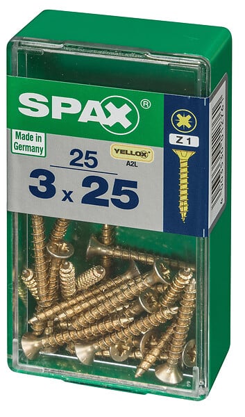 SPAXFRANCE - Vis à bois universelles - Doré - 25 pièces - Diam.3xH.25mm - large