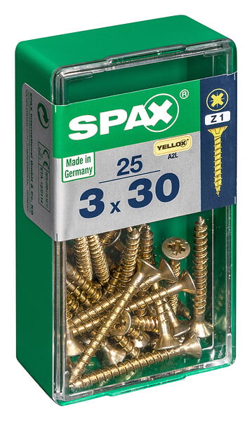 SPAXFRANCE - Vis universelle en acier Yellox - PZ - 25 pièces - Diam.3xH.30mm - large