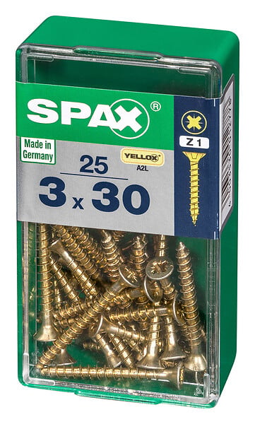 SPAXFRANCE - Vis universelle en acier Yellox - PZ - 25 pièces - Diam.3xH.30mm - large