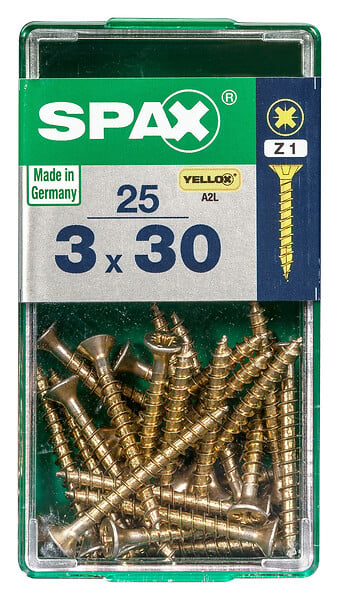 SPAXFRANCE - Vis universelle en acier Yellox - PZ - 25 pièces - Diam.3xH.30mm - large