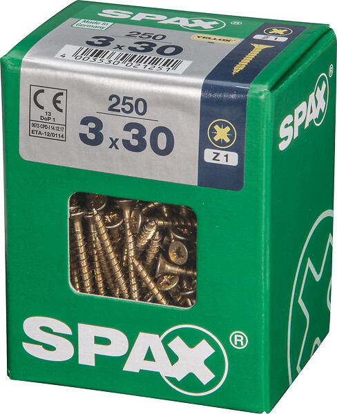 SPAXFRANCE - Vis universelle en acier Yellox - 250 pièces - Diam.3xH.30mm - large