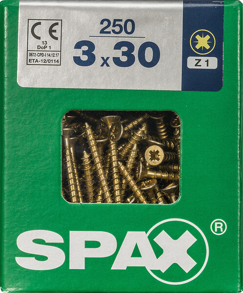 SPAXFRANCE - Vis universelle en acier Yellox - 250 pièces - Diam.3xH.30mm - large