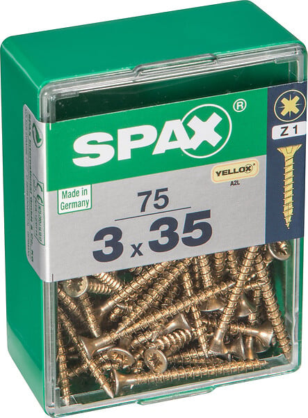 SPAXFRANCE - Vis à bois fraisée zingué jaune - 75 pièces - Diam.3xH.35mm - large