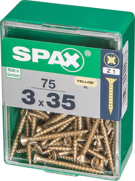SPAXFRANCE - Vis à bois fraisée zingué jaune - 75 pièces - Diam.3xH.35mm - large