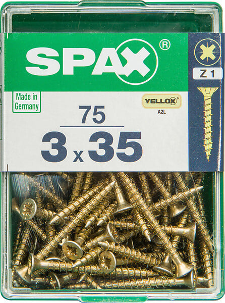 SPAXFRANCE - Vis à bois fraisée zingué jaune - 75 pièces - Diam.3xH.35mm - large