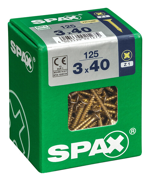 SPAXFRANCE - Vis universelle en acier - Yellox - 125 pièces - Diam.3xH.40mm - large