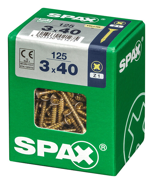 SPAXFRANCE - Vis universelle en acier - Yellox - 125 pièces - Diam.3xH.40mm - large