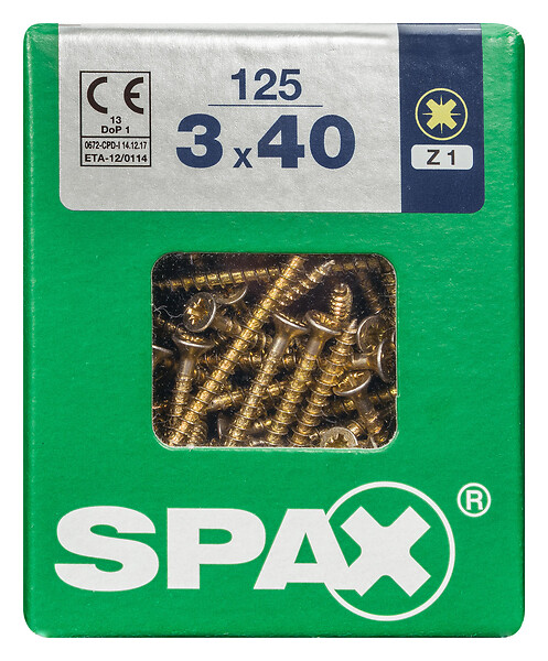 SPAXFRANCE - Vis universelle en acier - Yellox - 125 pièces - Diam.3xH.40mm - large